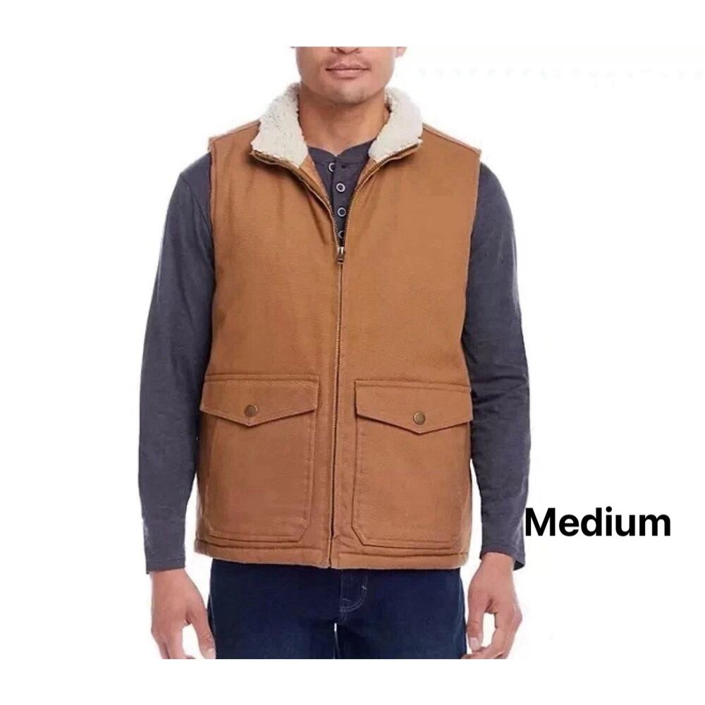 WP Weatherproof Men's Workwear Quilted Lined Sherpa Neck Vest Harvest Tan Medium